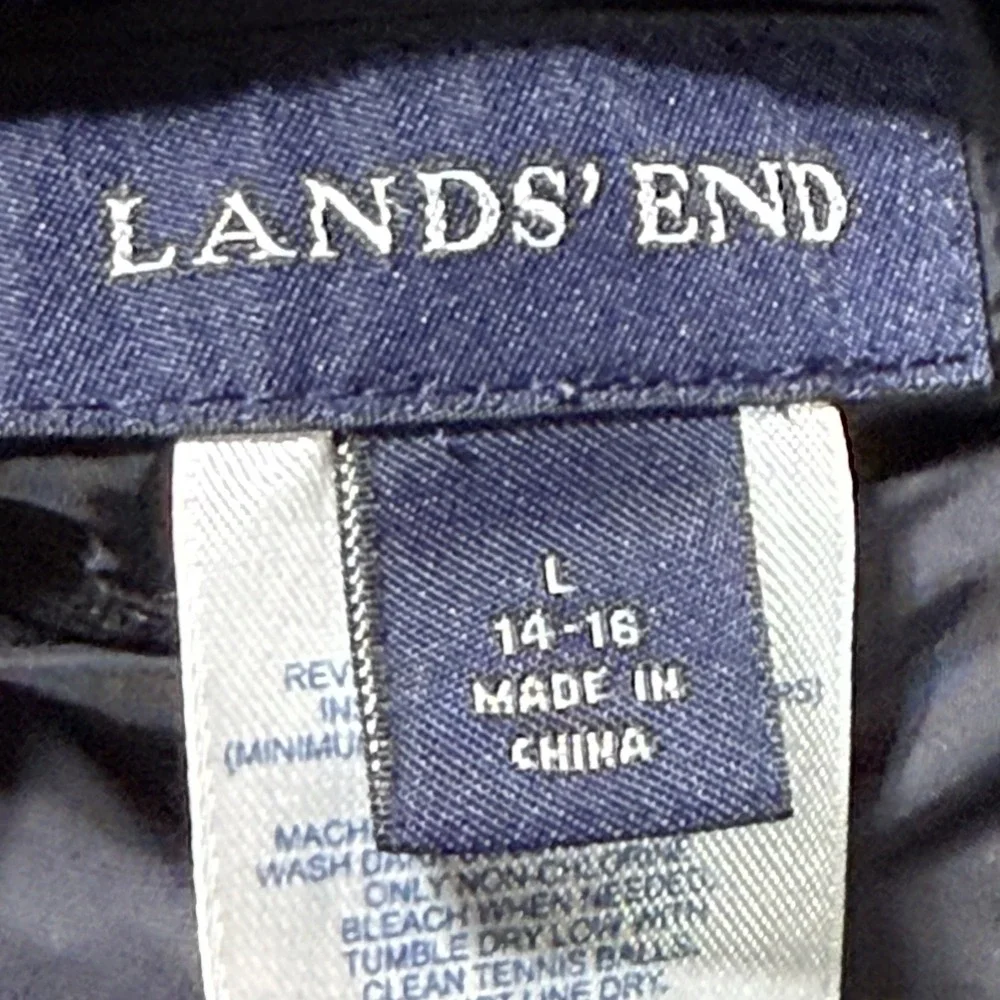 Land's End Down Filled Coat Women Large 14-16 Puffer Reversible Black Warm FLAW*
